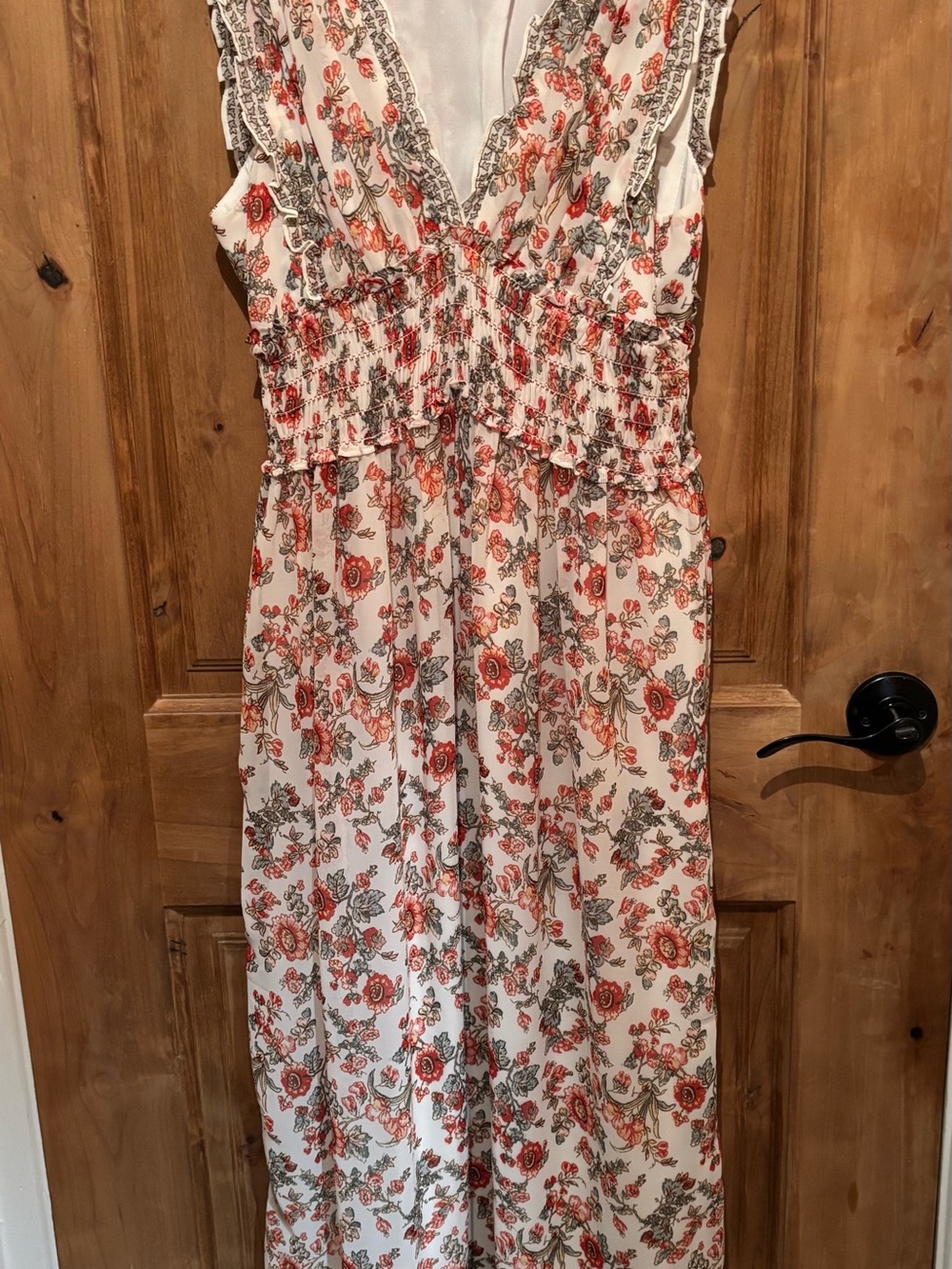 Max Studio Cream Maxi Dress with Coral Floral Print